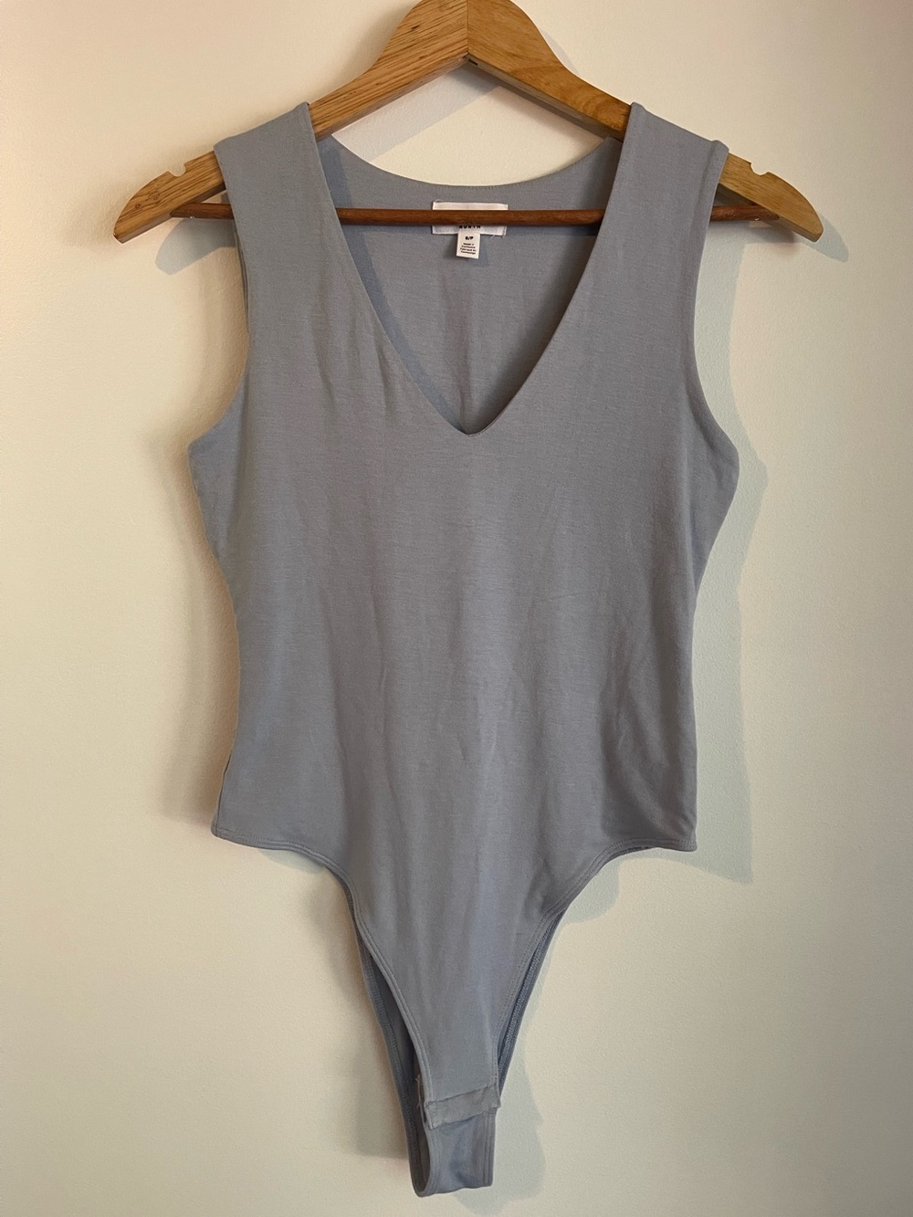 Hudson North V-Neck Sleeveless Bodysuit Dusty Blue Thong Snap Closure Small S